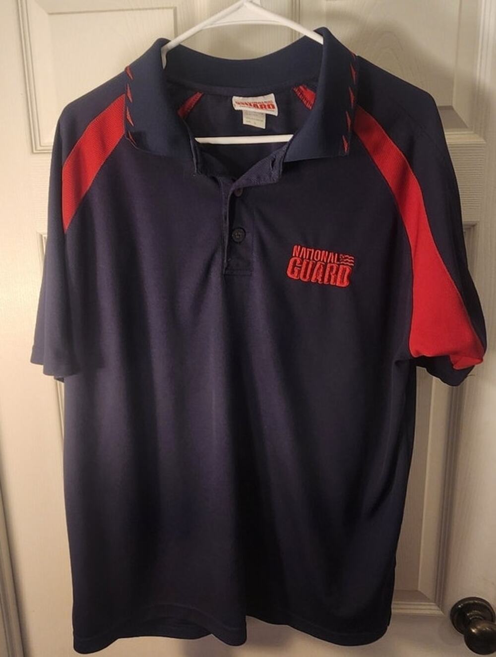 National Guard Mens Short Sleeve Polo Shirt Navy Blue Red Size L Large